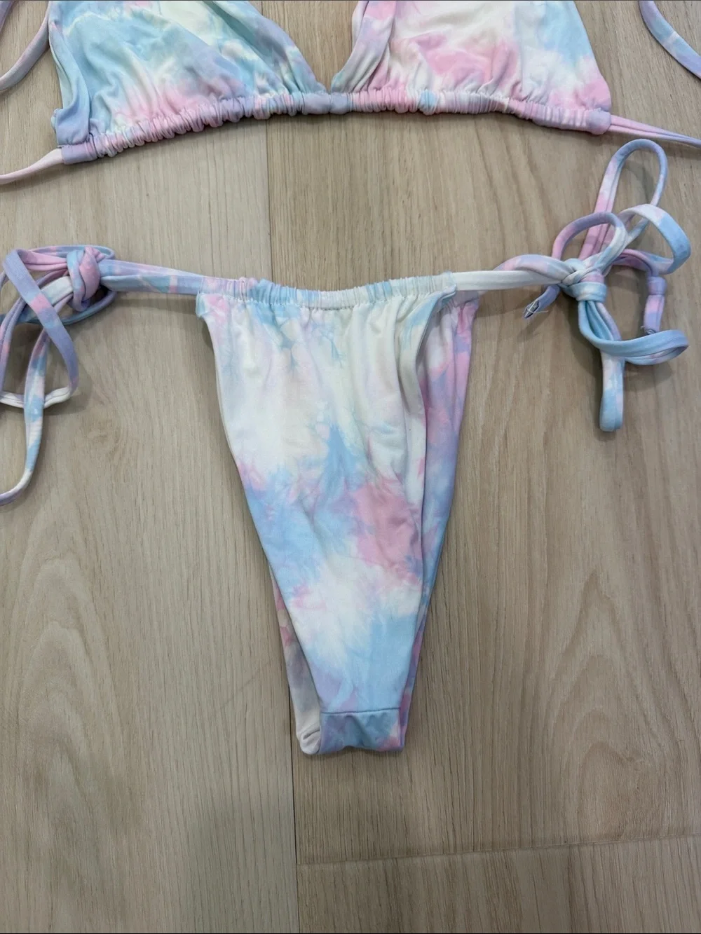 Frankies Bikinis Tie-Dye Triangle Bikini Set - Pastel Pink & Blue